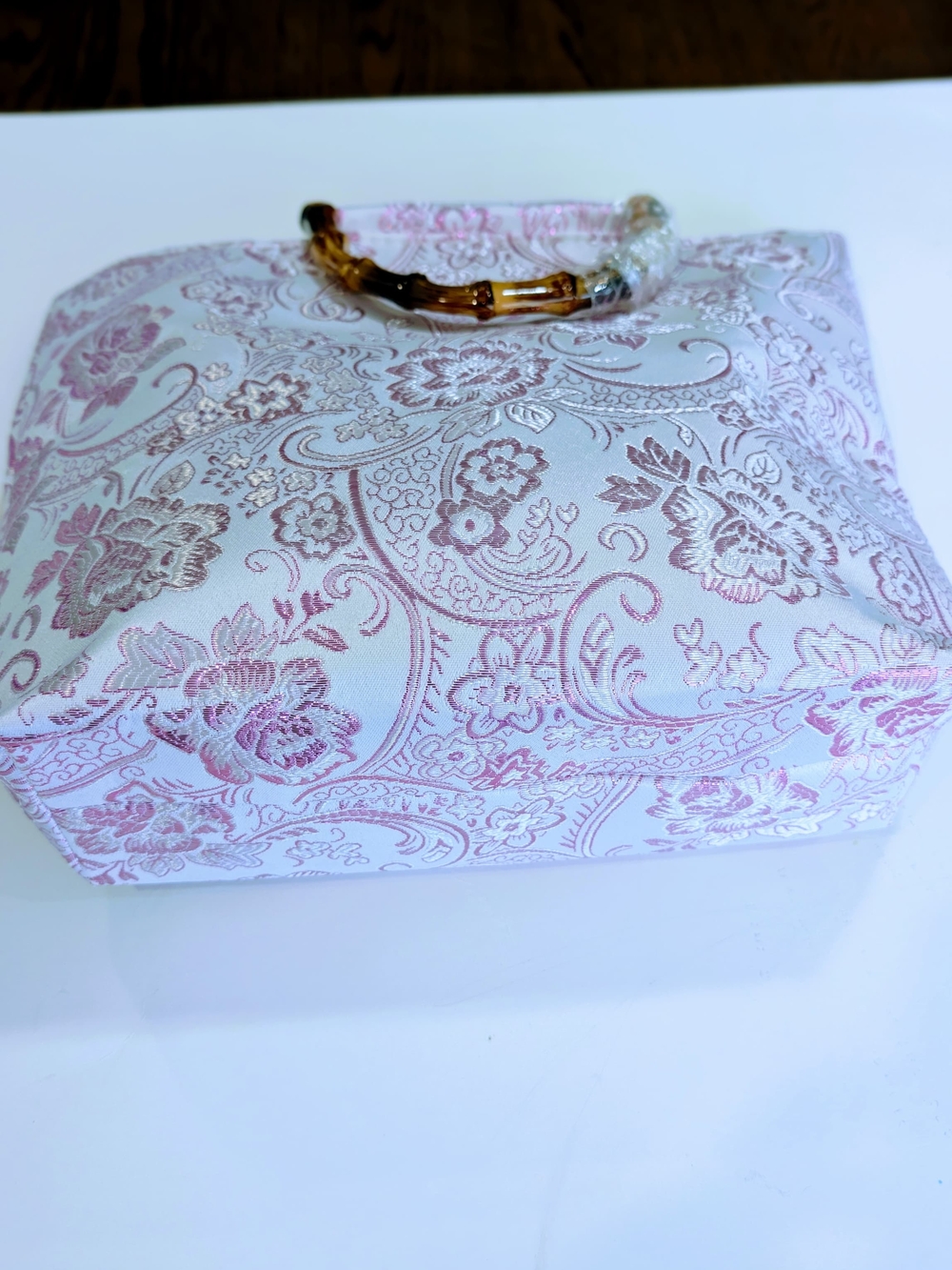 Luxury Floral Embroidered Tote Bag Genuine Bamboo Handle Brocade Boho Chic NWT - Picture 8 of 12